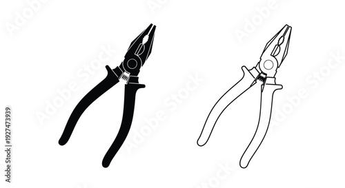 Two line art depictions of combination pliers one filled and one outlined