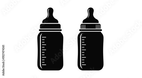 Two black silhouette baby bottles displayed against a white background