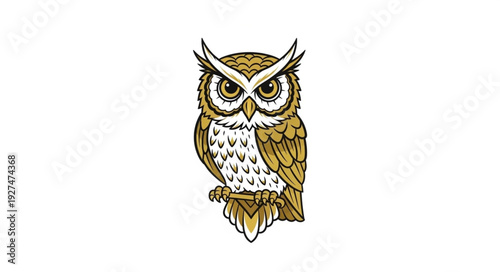 A detailed illustration of a wise owl perched on a branch.