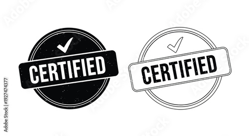 Two certified badges one black one white with checkmarks