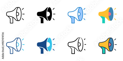 Megaphone icons set multiple style collection. Editable stroke 
