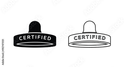 Two black and white certified badge designs with distinct shapes
