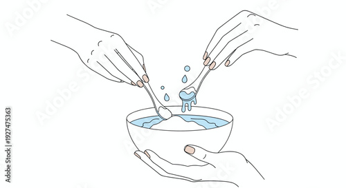 Hands mixing ingredients in a white bowl with a spoon for a homemade facial mask or skin treatment application.