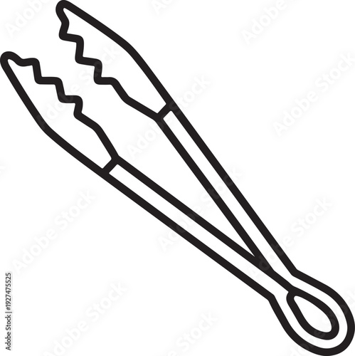 Kitchen Tongs Icon Line Drawing Stainless Steel Cooking Utensil Grilling Serving Tool Illustration