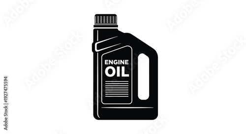 A black silhouette of an engine oil container with a prominent label
