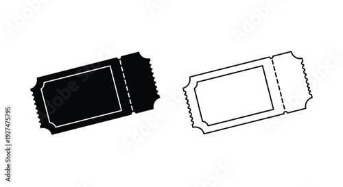 Two ticket illustrations one black one white showing a similar shape