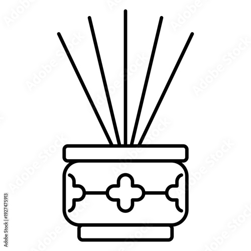 Incense burner with sticks line art icon