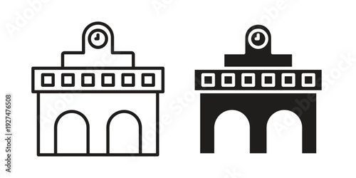 Train station building icon symbol vector illustration on white background. Flat design.