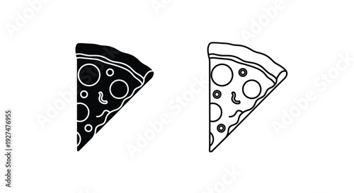 Two pizza slice icons one filled one outlined showing toppings
