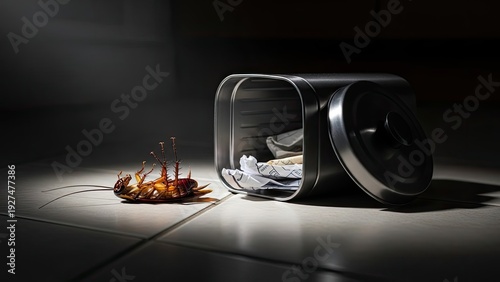 Wallpaper Mural Dead Cockroach Lying on Floor Next to Metal Trash Can Torontodigital.ca