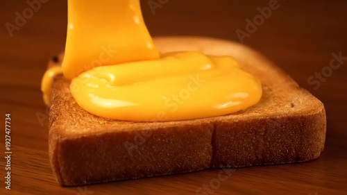 Mouthwatering close up shot of melting cheese poured on toast