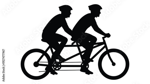 Two people riding a tandem bicycle isolated on white background, Vector