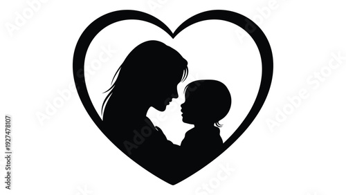 A heartwarming silhouette of a mother and child isolated on white background, Vector