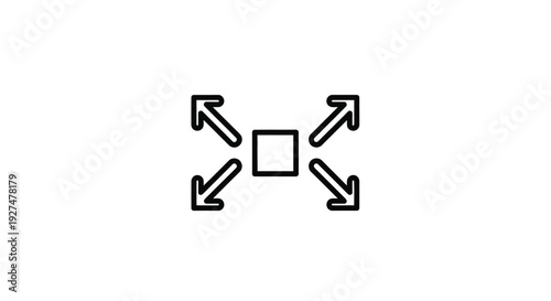 Simple black and white graphic of a square with outward pointing arrows
