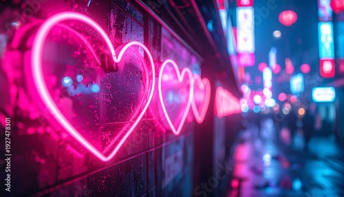 Wallpaper Mural Neon Hearts Illuminate a Vibrant City Nightscape. Torontodigital.ca
