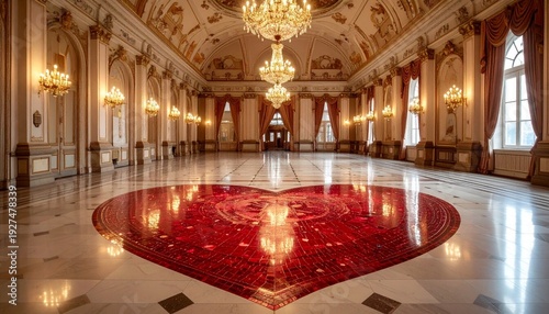 Wallpaper Mural Opulent Ballroom with Heart-Shaped Floor Design and Grand Chandeliers. Torontodigital.ca
