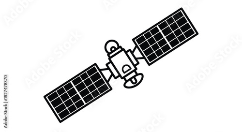 Simple black and white line drawing of a communications satellite in space