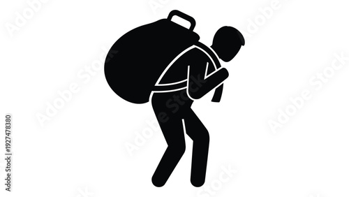 A person wearing a large backpack is bending over isolated on white background, Vector