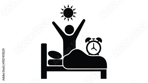Person waking up to sunshine in the morning isolated on white background, Vector