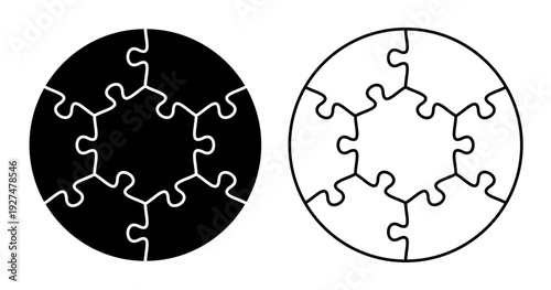 Cutting lines grid design jigsaw puzzle. Jigsaw puzzle blank template. 7 pieces. Editable stroke weight. Vector illustration.