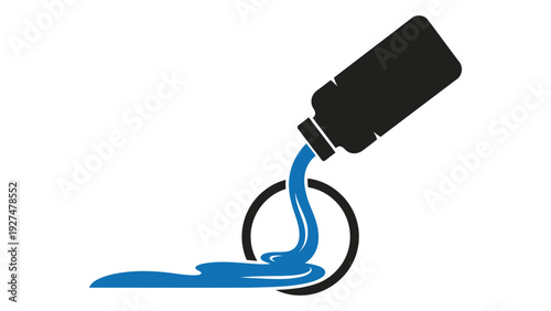 A bottle of blue nail polish being poured isolated on white background, Vector
