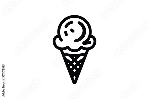 A black and white illustration of an ice cream cone icon