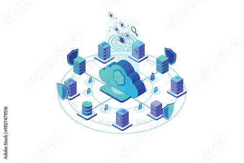 Cloud Storage Icon in Minimalist Style with Blue Gradient and Futuristic Elements for Tech Branding