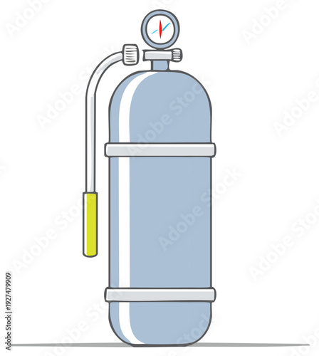 Cartoon Style Illustration of a Blue Oxygen Tank Cylinder with Gauge