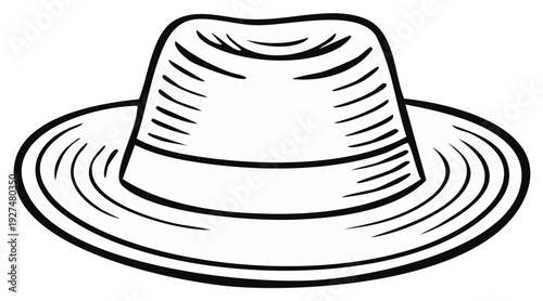 Vintage Fedora Hat Illustration, Monochrome Style