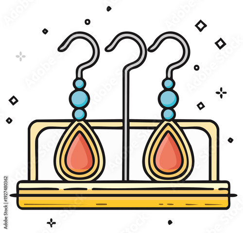 Handcrafted Earrings Displayed on Stand Festive Sparkle Decorative Elements