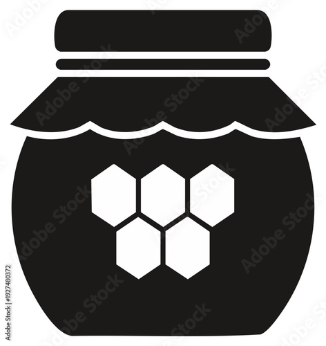 Icon of a jar filled with honey and honeycomb pattern inside