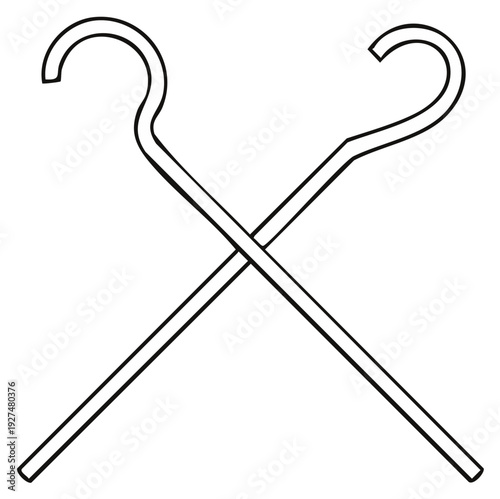 Intersecting Staffs with Curved Hooked Tops Illustrating Ancient Authority and Leadership