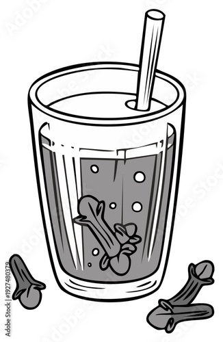 Vector illustration of a glass of mulled wine with cloves and a straw