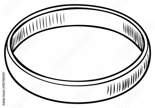Simple outline drawing of a wedding ring with engraved lines inside the band
