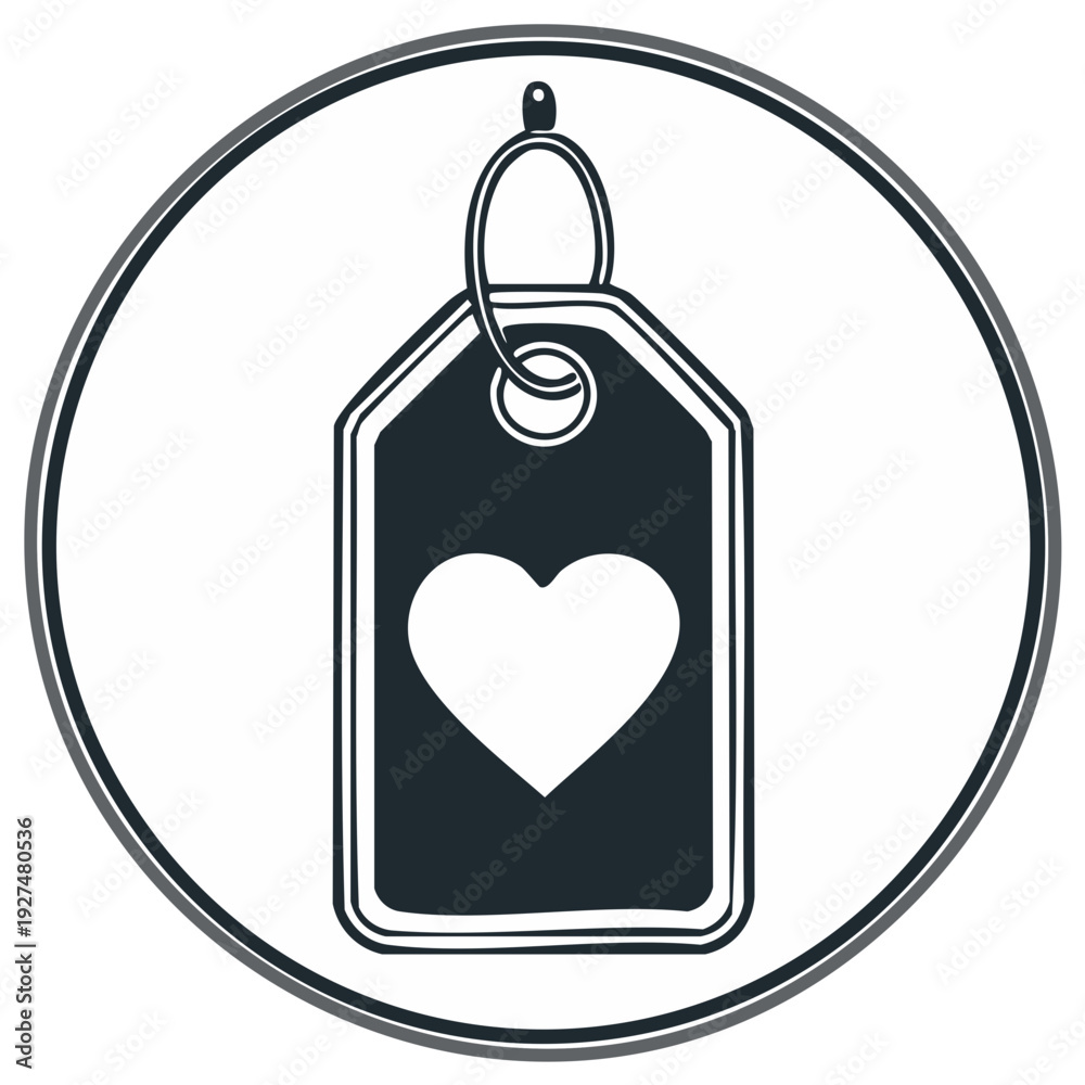 Obraz premium Symbol of Love Tag with Heart Shape on String Inside Circular Outline Icon