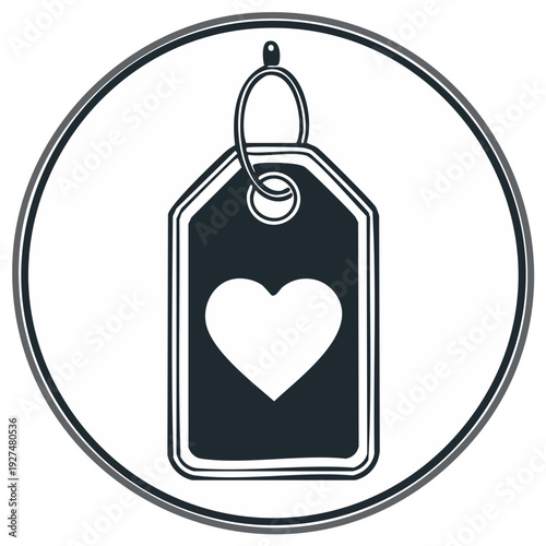 Symbol of Love Tag with Heart Shape on String Inside Circular Outline Icon