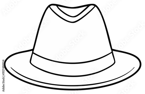 Classic fedora hat outline drawing for retro style fashion and formal wear