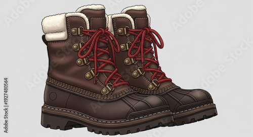Brown Leather Hiking Boots with Laces.