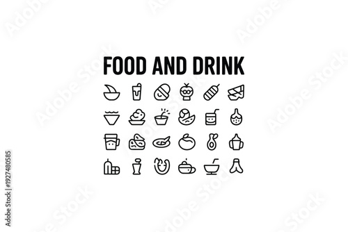 Food and drink icons set for culinary design projects and websites
