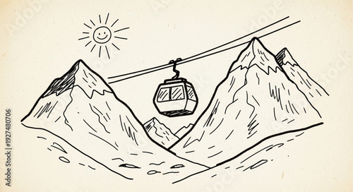 Cable Car Gondola in Mountain Landscape.