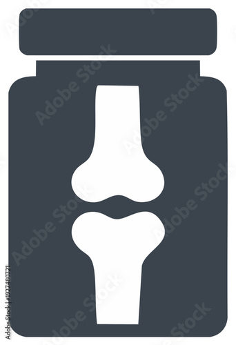 Icon of a jar containing a stylized human knee joint, representing bone health and medication