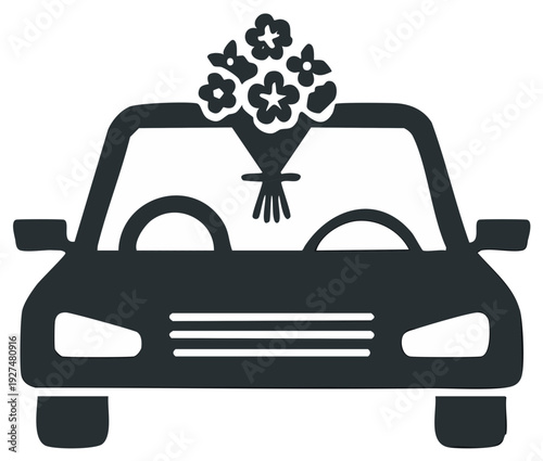 Car decorated with flowers for wedding event or romantic surprise illustration vector