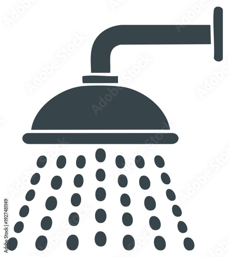 Minimalist Illustration of a Wall Mounted Shower Head Dispensing Water for Cleansing and Refreshment in Home Spa