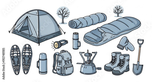 Camping Gear and Outdoor Equipment Illustration.