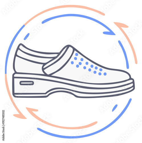 Circular motion lines surrounding a lightweight breathable slip on shoe with perforated toe