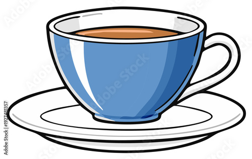 Cartoon cup of tea with saucer, illustration