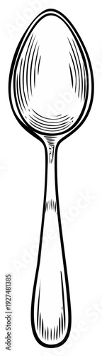 Engraved Spoon Illustration, Sketch Style Design Element, Utensil for Eating, Spoonful Concept
