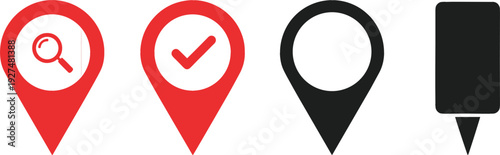 Map Location Pin Icons Set Including Search Check Mark and Blank Markers, Navigation GPS and Place Indicator Symbols in Minimal Flat Vector Style