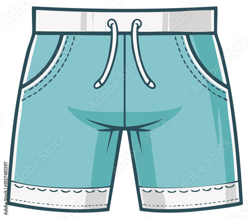 Casual Turquoise Blue Athletic Shorts with White Drawstring and Trim