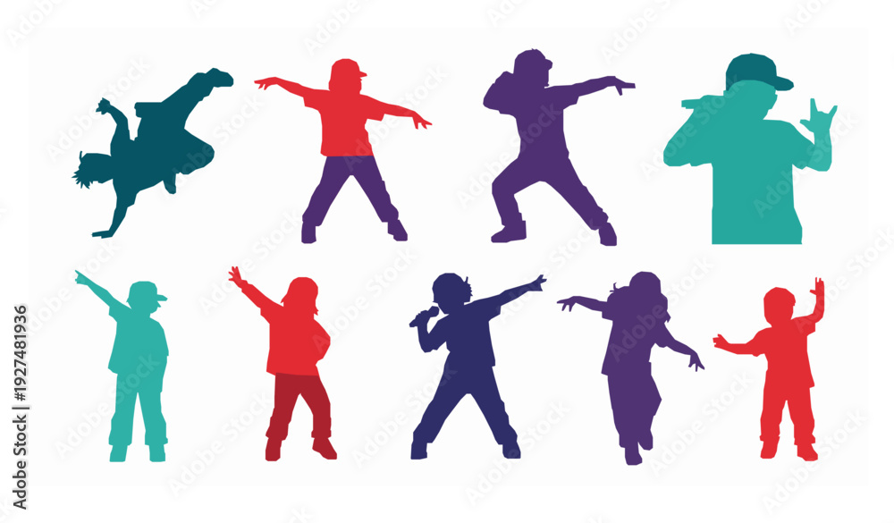 Φωτογραφία Urban kids hip hop breakdance colorful silhouette vector